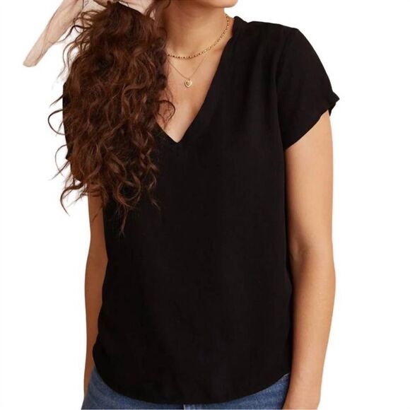 Bella Dahl Short Sleeve V-Neck T-Shirt Black Size Medium - Picture 1 of 5